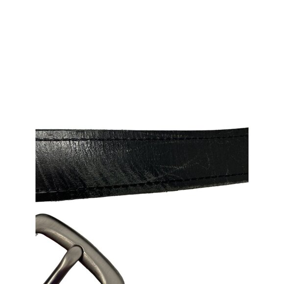 Fossil Leather Belt Black/Brown Silver Tone Logo Buckle Size 38 - Picture 7 of 7